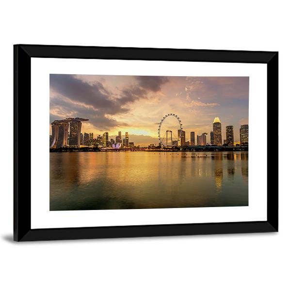 Singapore Skyline Business District Canvas Wall Art-3 Horizontal-Gallery Wrap-25" x 16"-Tiaracle