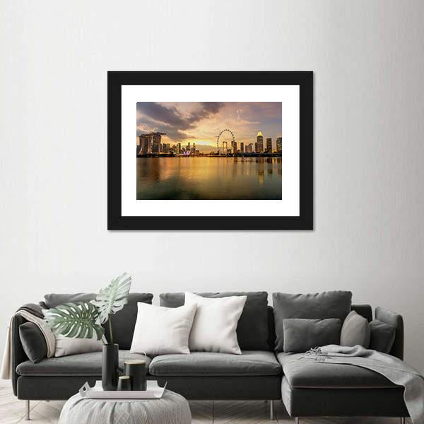 Singapore Skyline Business District Canvas Wall Art-3 Horizontal-Gallery Wrap-25" x 16"-Tiaracle
