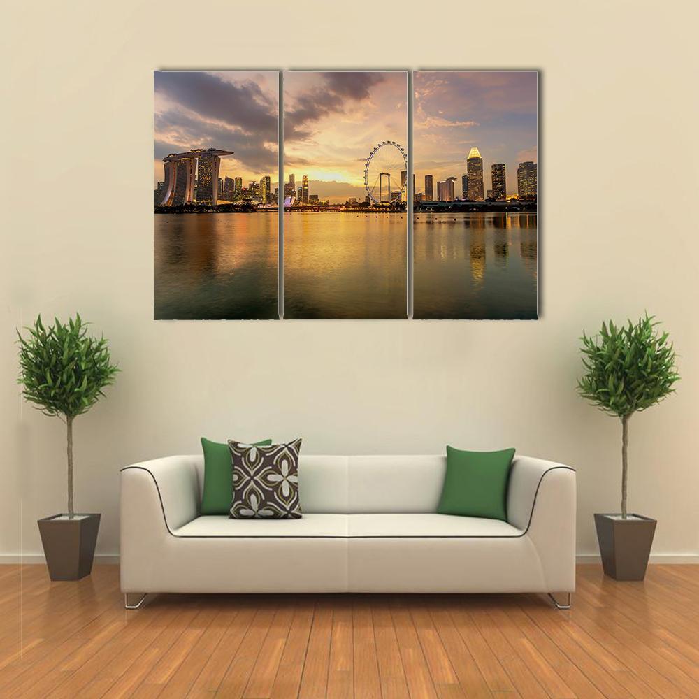 Singapore Skyline Business District Canvas Wall Art-3 Horizontal-Gallery Wrap-37" x 24"-Tiaracle