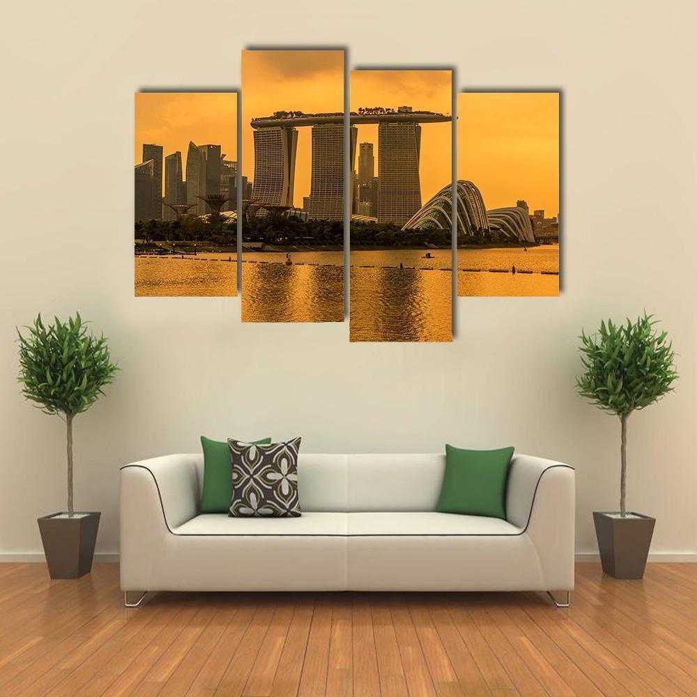 Singapore Skyline Business District Canvas Wall Art-4 Pop-Gallery Wrap-50" x 32"-Tiaracle