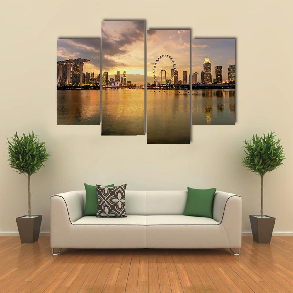 Singapore Skyline Business District Canvas Wall Art-4 Pop-Gallery Wrap-50" x 32"-Tiaracle