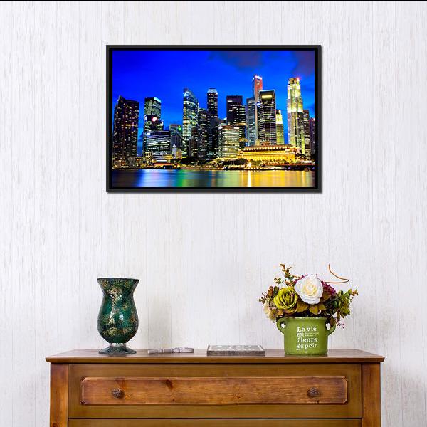 Singapore Skyline Canvas Wall Art-1 Piece-Floating Frame-24" x 16"-Tiaracle