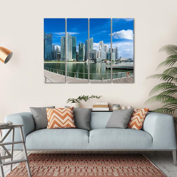 Singapore Skyline Of Business District And Marina Bay Canvas Wall Art-4 Horizontal-Gallery Wrap-34" x 24"-Tiaracle