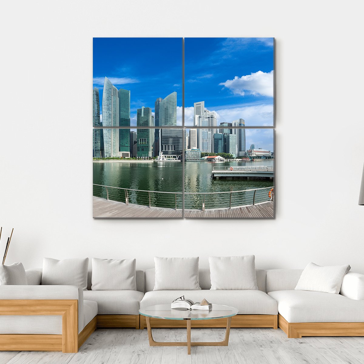 Singapore Skyline Of Business District And Marina Bay Canvas Wall Art-4 Square-Gallery Wrap-17" x 17"-Tiaracle