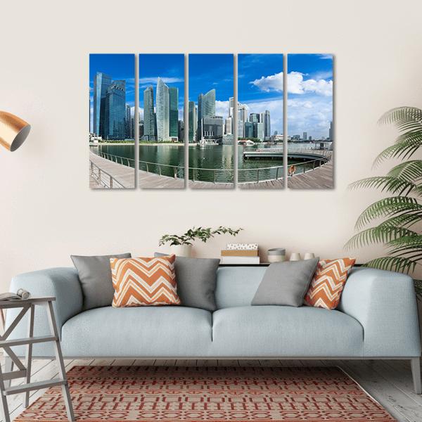Singapore Skyline Of Business District And Marina Bay Canvas Wall Art-5 Horizontal-Gallery Wrap-22" x 12"-Tiaracle