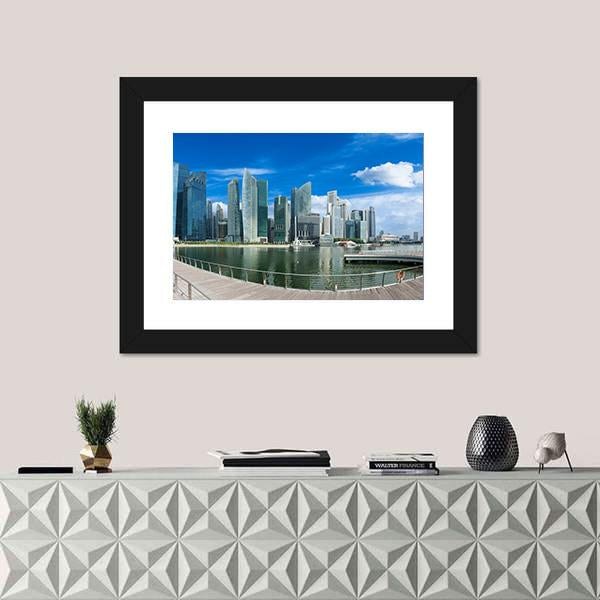 Singapore Skyline Of Business District And Marina Bay Panorama Canvas Wall Art-1 Piece-Framed Print-20" x 16"-Tiaracle