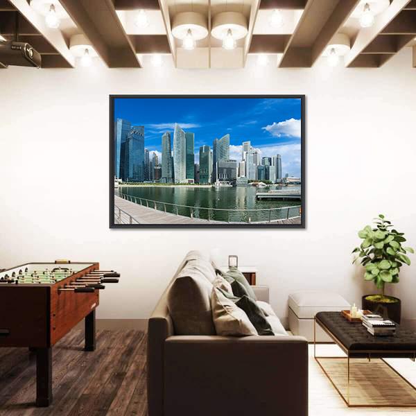 Singapore Skyline Of Business District And Marina Bay Panorama Canvas Wall Art-3 Horizontal-Gallery Wrap-25" x 16"-Tiaracle