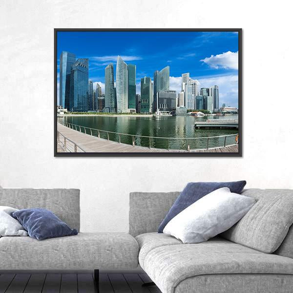 Singapore Skyline Of Business District And Marina Bay Panorama Canvas Wall Art-3 Horizontal-Gallery Wrap-25" x 16"-Tiaracle