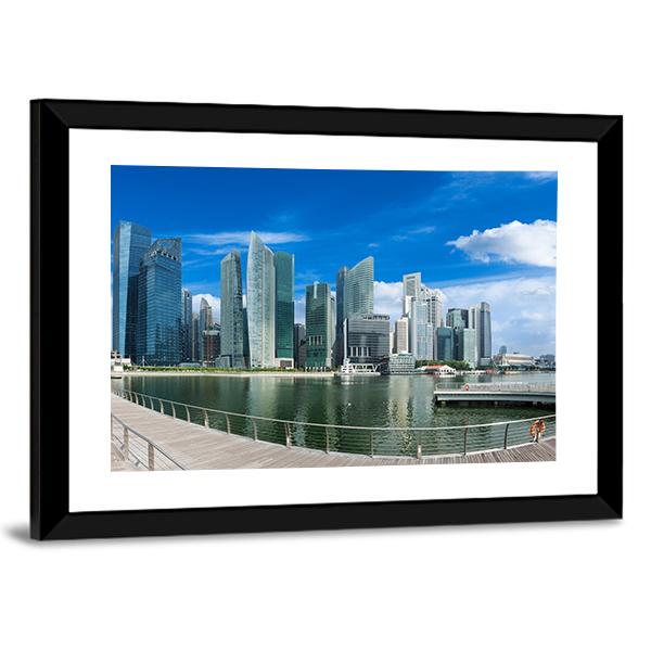 Singapore Skyline Of Business District And Marina Bay Panorama Canvas Wall Art-3 Horizontal-Gallery Wrap-25" x 16"-Tiaracle