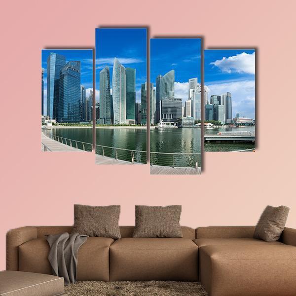 Singapore Skyline Of Business District And Marina Bay Panorama Canvas Wall Art-4 Pop-Gallery Wrap-50" x 32"-Tiaracle