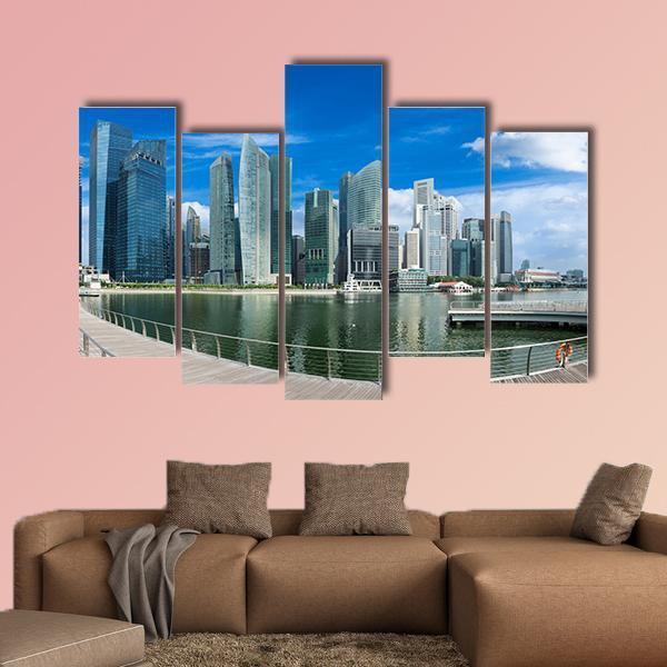 Singapore Skyline Of Business District And Marina Bay Panorama Canvas Wall Art-5 Pop-Gallery Wrap-47" x 32"-Tiaracle