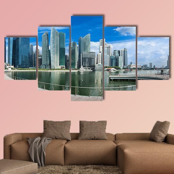 Singapore Skyline Of Business District And Marina Bay Panorama Canvas Wall Art-5 Star-Gallery Wrap-62" x 32"-Tiaracle
