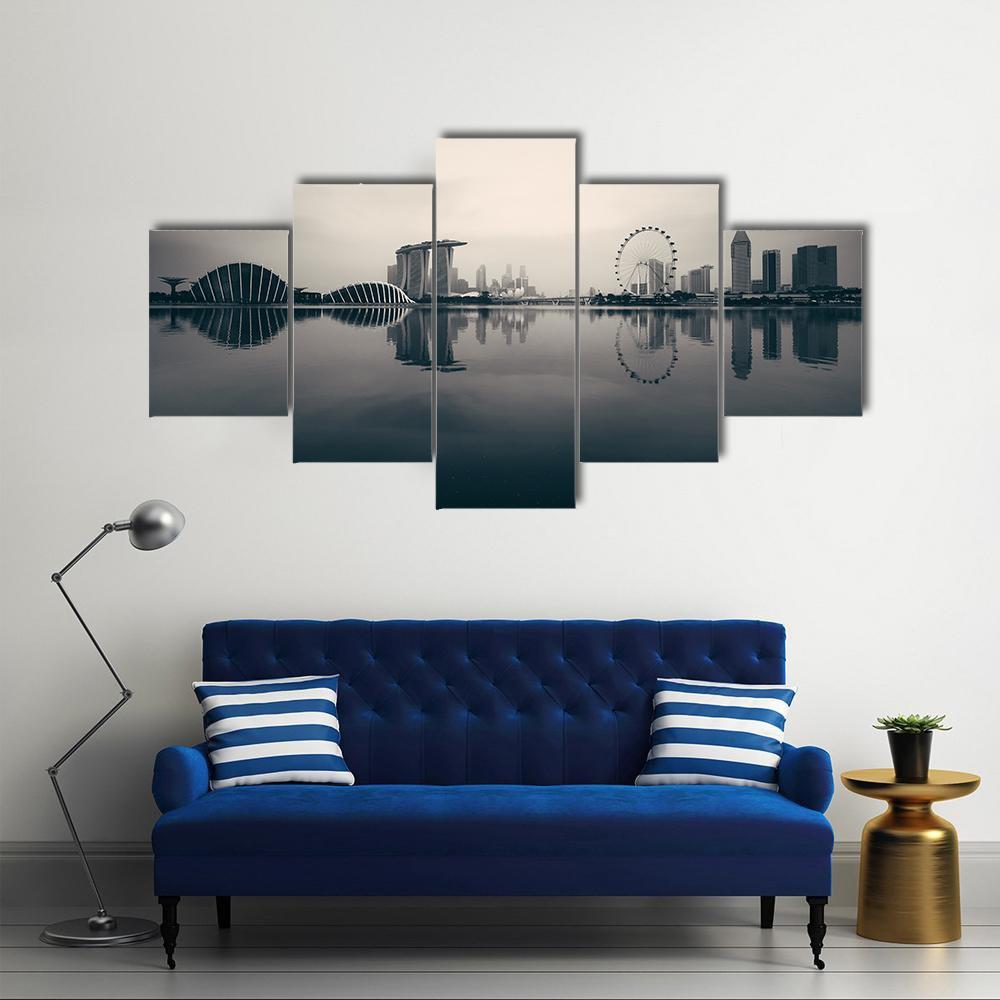 Singapore Skyline With Urban Buildings Canvas Wall Art-5 Star-Gallery Wrap-62" x 32"-Tiaracle