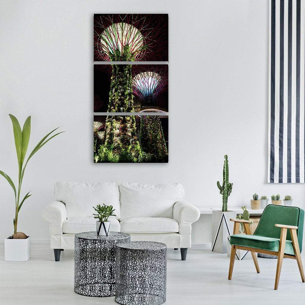 Singapore Skyscraper At Night Vertical Canvas Wall Art-3 Vertical-Gallery Wrap-12" x 25"-Tiaracle