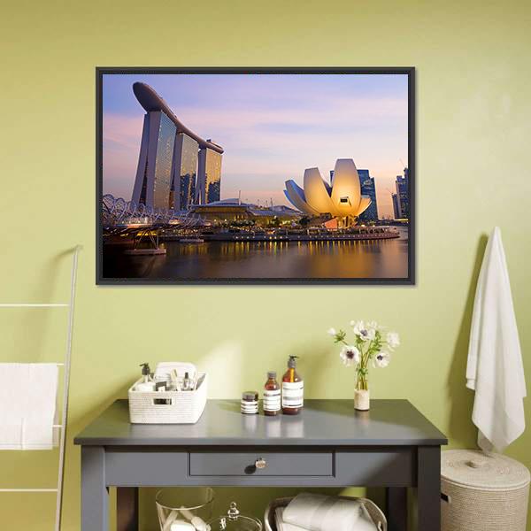 Singapore's Financial District Canvas Wall Art-1 Piece-Floating Frame-24" x 16"-Tiaracle