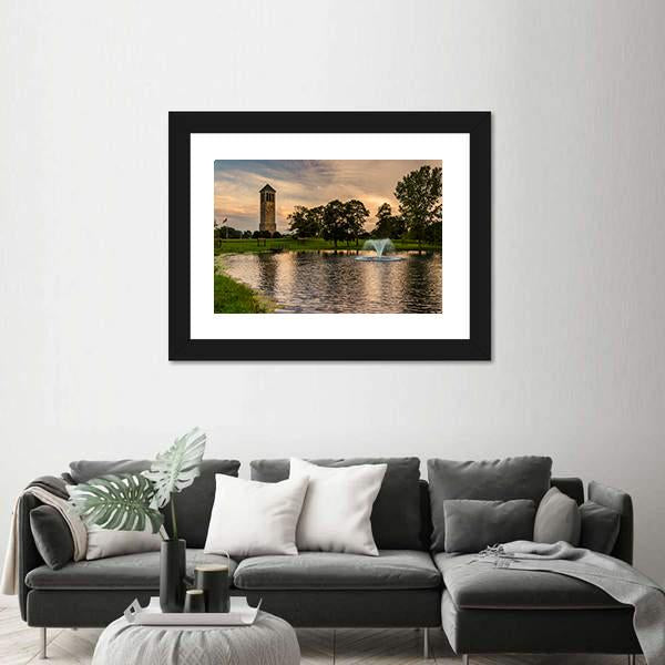 Singing Tower &amp; Pond Canvas Wall Art-1 Piece-Framed Print-20" x 16"-Tiaracle
