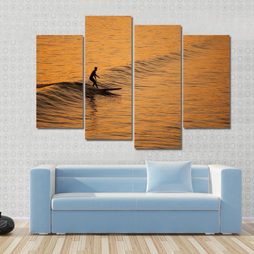 Single Surfer At Sunset On A Calm Ocean Canvas Wall Art-4 Pop-Gallery Wrap-50" x 32"-Tiaracle