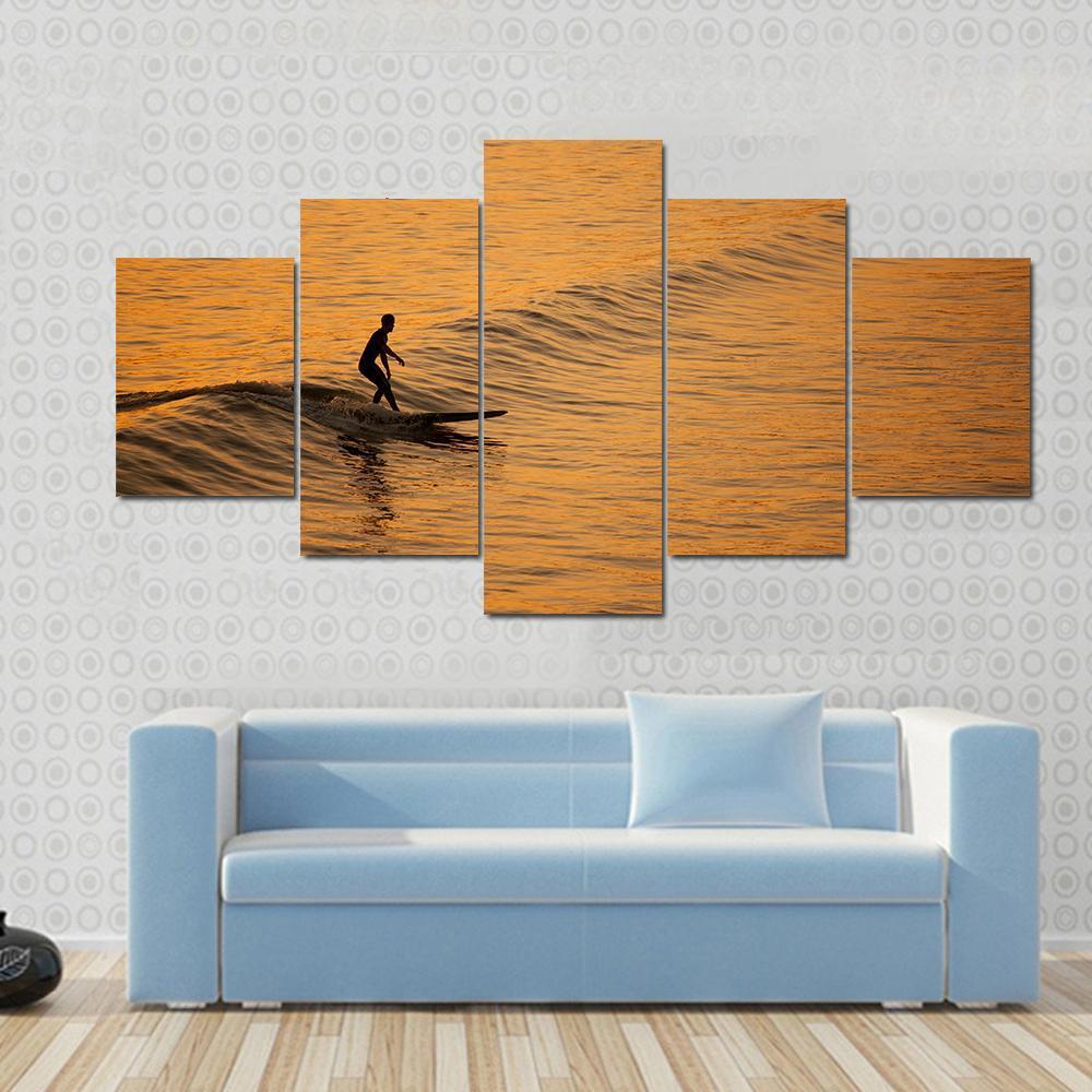 Single Surfer At Sunset On A Calm Ocean Canvas Wall Art-4 Pop-Gallery Wrap-50" x 32"-Tiaracle