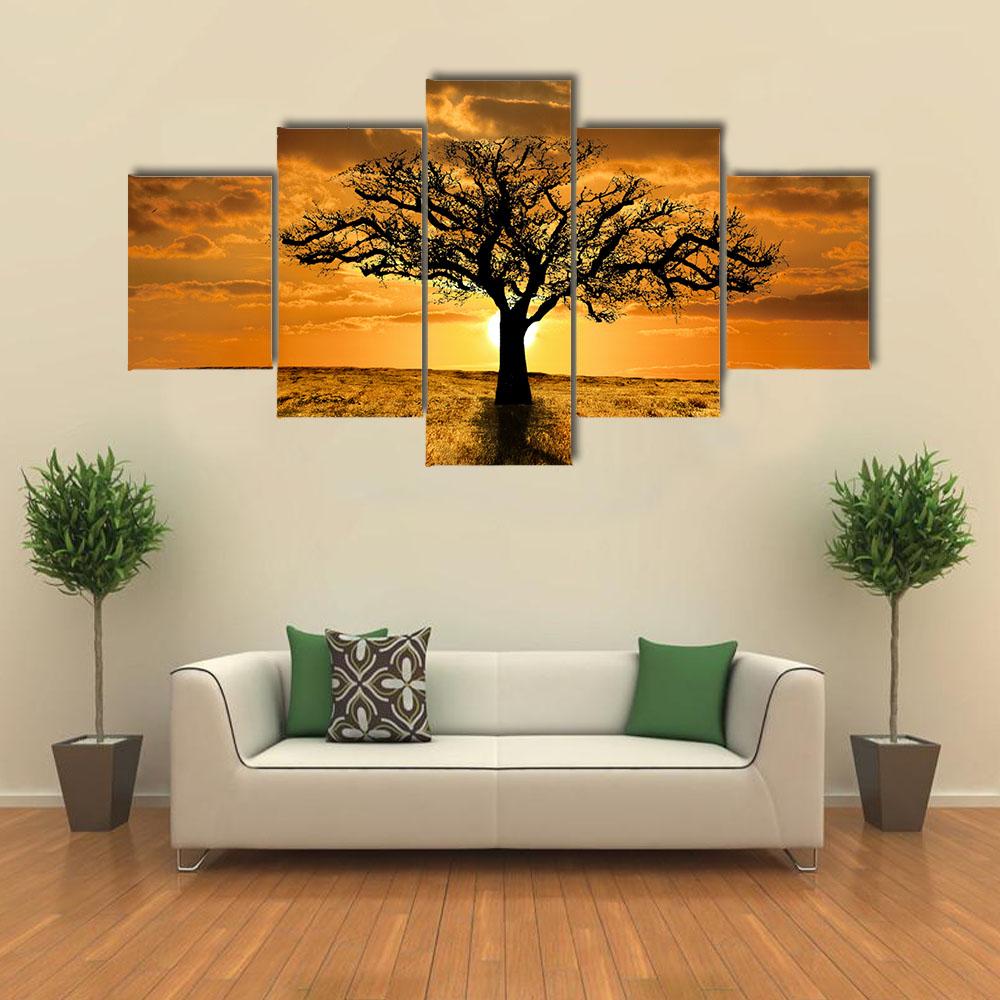 Single Tree Dying During Sunset Canvas Wall Art-5 Star-Gallery Wrap-42" x 21"-Tiaracle