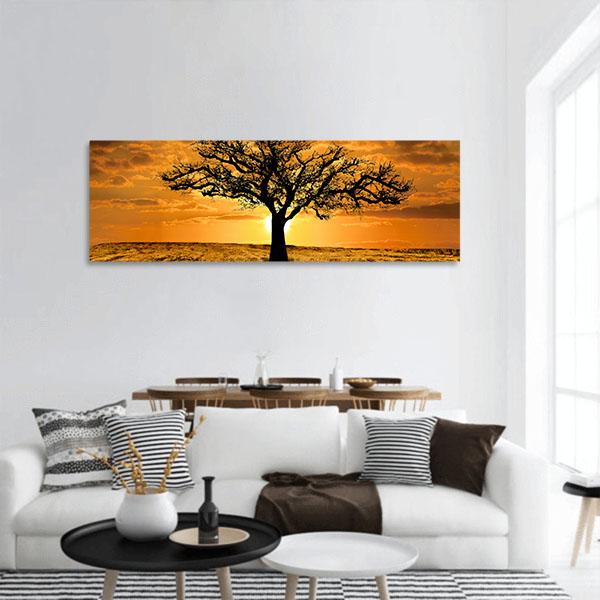Single Tree Dying During Sunset Panoramic Canvas Wall Art-1 Piece-36" x 12"-Tiaracle