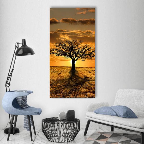 Single Tree Dying During Sunset Vertical Canvas Wall Art-1 Vertical-Gallery Wrap-12" x 24"-Tiaracle