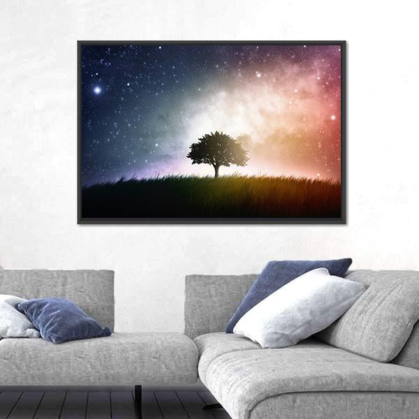 Single Tree In Field Panoramic Canvas Wall Art-1 Piece-36" x 12"-Tiaracle