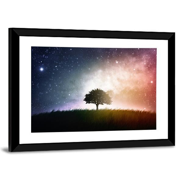 Single Tree In Field Panoramic Canvas Wall Art-1 Piece-36" x 12"-Tiaracle