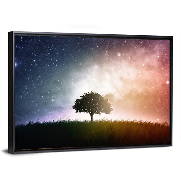 Single Tree In Field Panoramic Canvas Wall Art-1 Piece-36" x 12"-Tiaracle