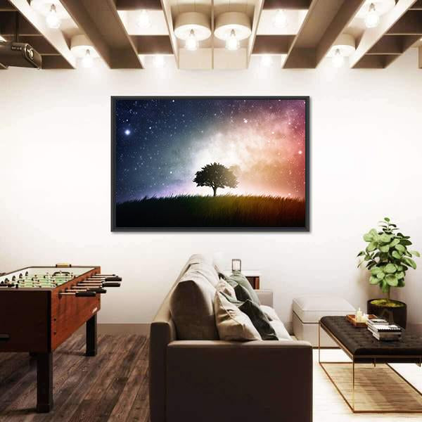 Single Tree In Field Panoramic Canvas Wall Art-1 Piece-36" x 12"-Tiaracle
