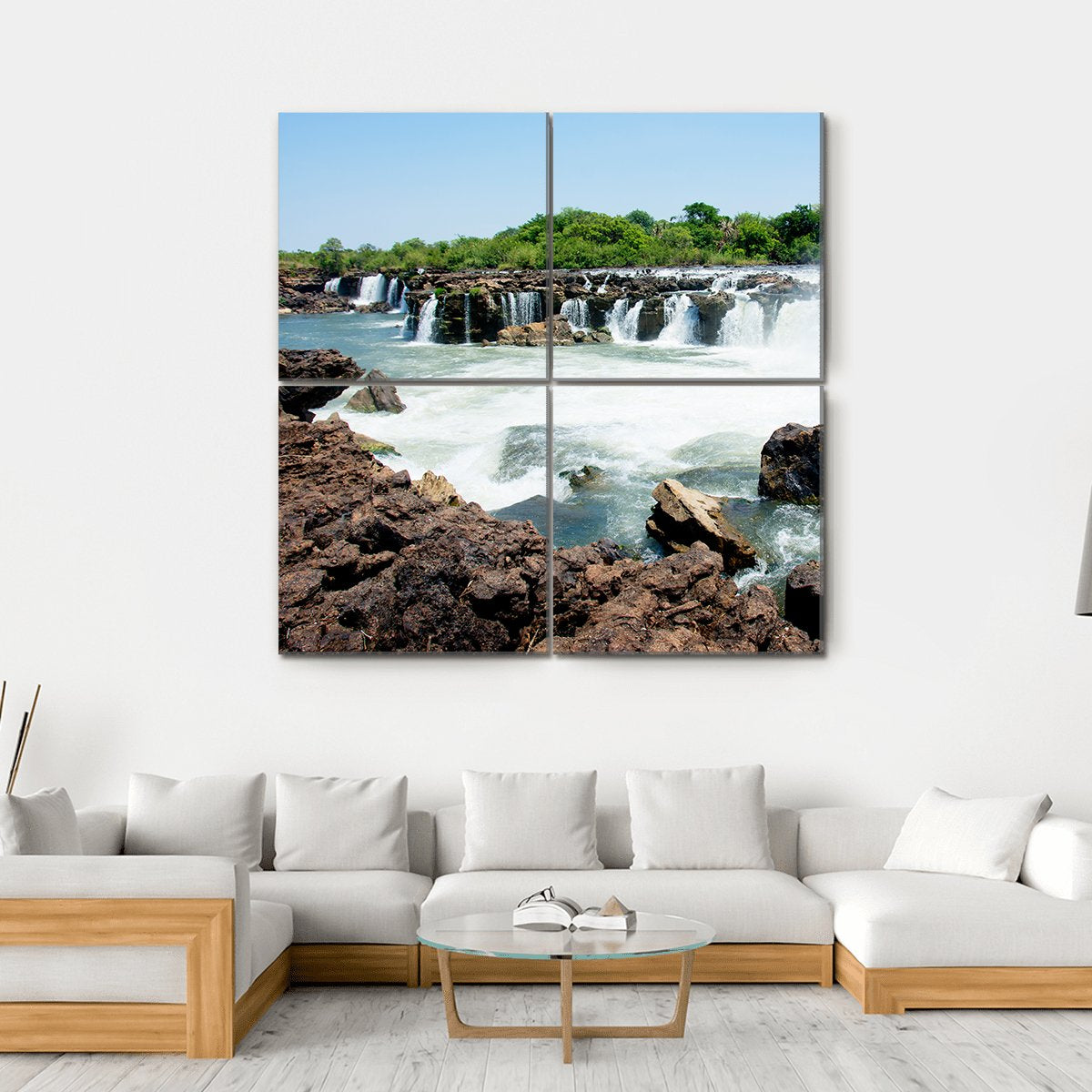 Sioma Falls In The Zambezi River In Africa Canvas Wall Art-4 Square-Gallery Wrap-17" x 17"-Tiaracle