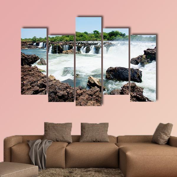 Sioma Falls In The Zambezi River In Africa Canvas Wall Art-5 Pop-Gallery Wrap-47" x 32"-Tiaracle