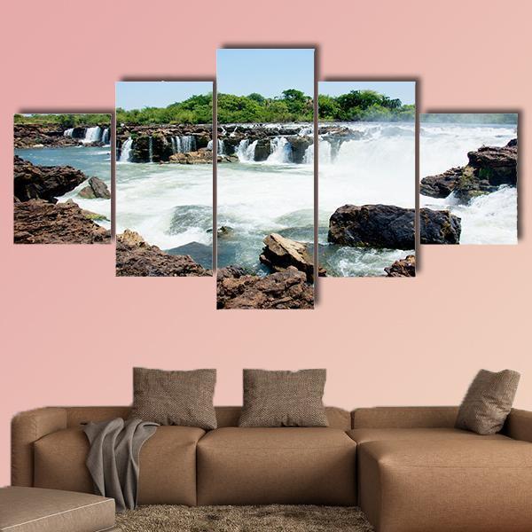 Sioma Falls In The Zambezi River In Africa Canvas Wall Art-5 Pop-Gallery Wrap-47" x 32"-Tiaracle