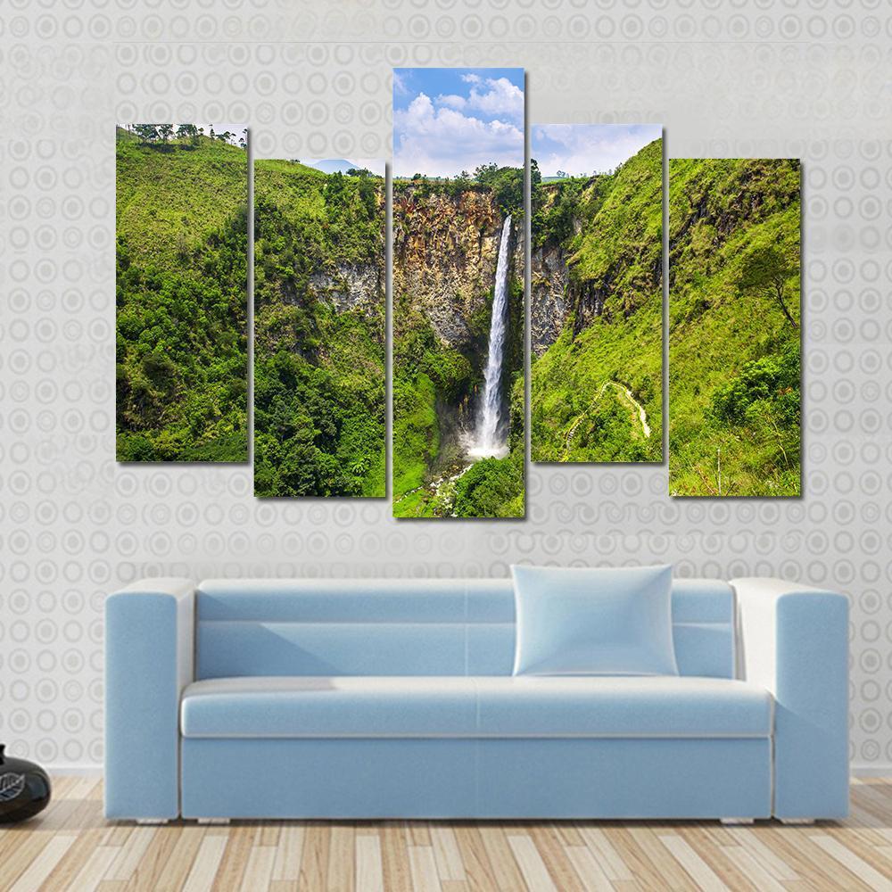 Sipisopiso Waterfall In Northern Sumatra Indonesia Canvas Wall Art-5 Pop-Gallery Wrap-47" x 32"-Tiaracle
