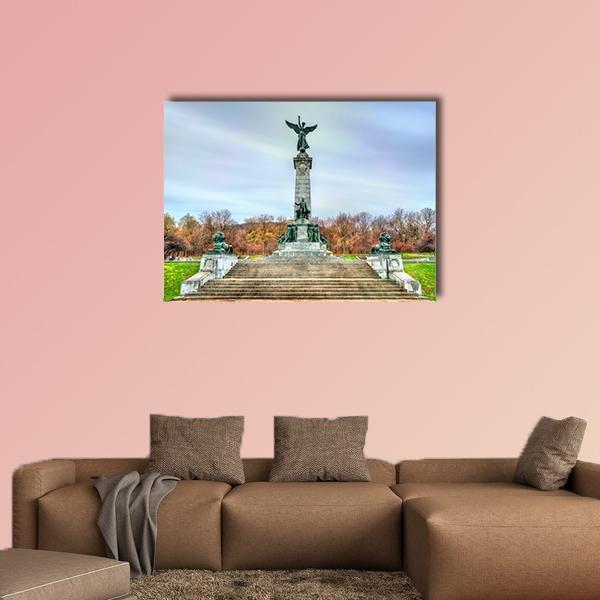 Sir George Etienne Cartier Monument Canvas Wall Art in gray, green and blue, single panel hung on a wall