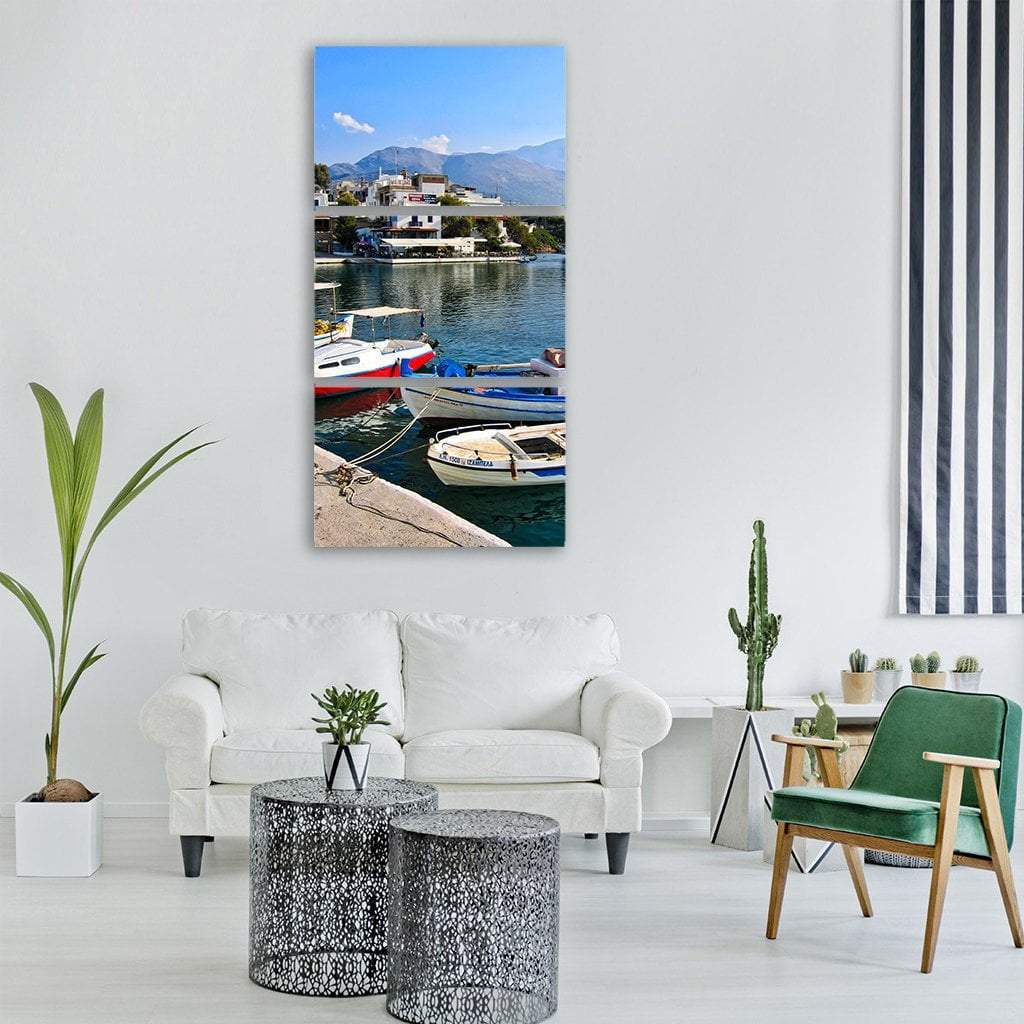 Sissi Crete Fishing Port Village In Greece Vertical Canvas Wall Art-3 Vertical-Gallery Wrap-12" x 25"-Tiaracle