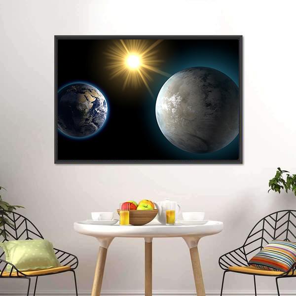 Sister Planet Comparison Canvas Wall Art-1 Piece-Floating Frame-24" x 16"-Tiaracle