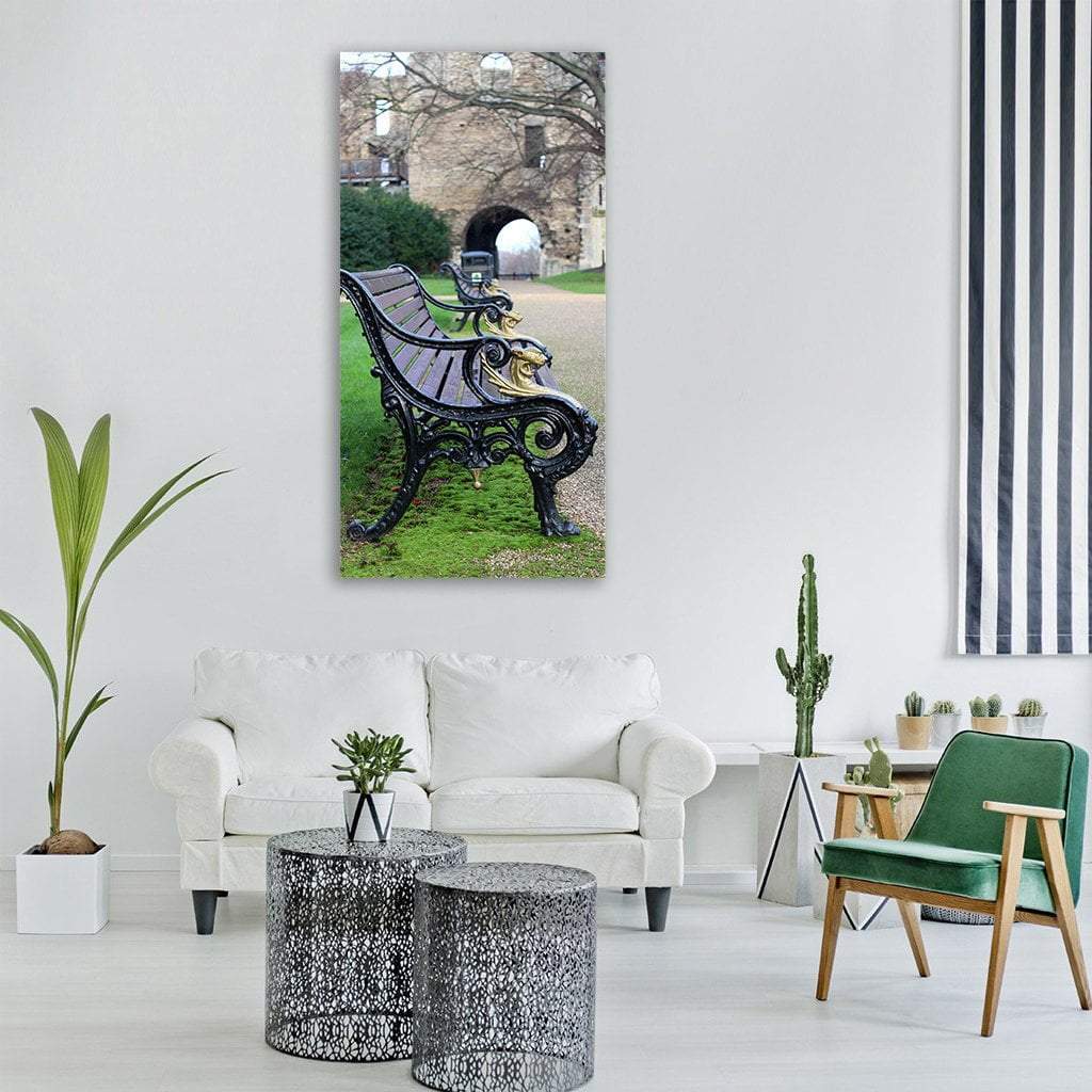 Sitting Bench In Park Outside Castle Vertical Canvas Wall Art-1 Vertical-Gallery Wrap-12" x 24"-Tiaracle