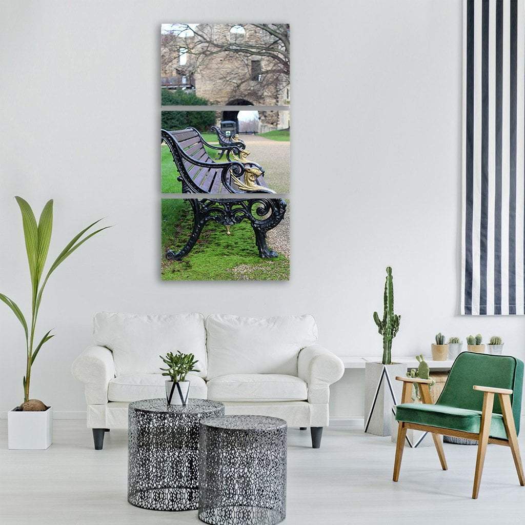 Sitting Bench In Park Outside Castle Vertical Canvas Wall Art-3 Vertical-Gallery Wrap-12" x 25"-Tiaracle