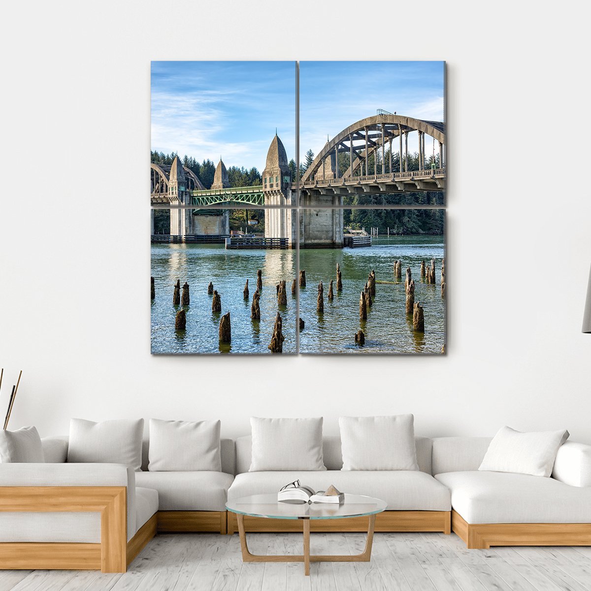 Siuslaw River Bridge In Florence Canvas Wall Art-4 Square-Gallery Wrap-17" x 17"-Tiaracle