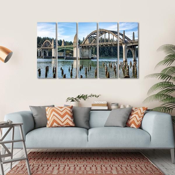Siuslaw River Bridge In Florence Canvas Wall Art-5 Horizontal-Gallery Wrap-22" x 12"-Tiaracle