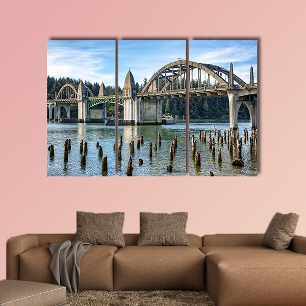 Siuslaw River Bridge In Florence Canvas Wall Art-3 Horizontal-Gallery Wrap-37" x 24"-Tiaracle