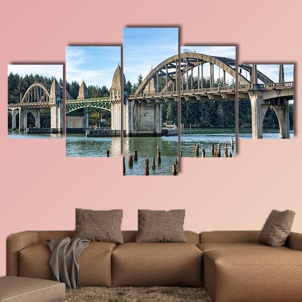 Siuslaw River Bridge In Florence Canvas Wall Art-5 Star-Gallery Wrap-62" x 32"-Tiaracle