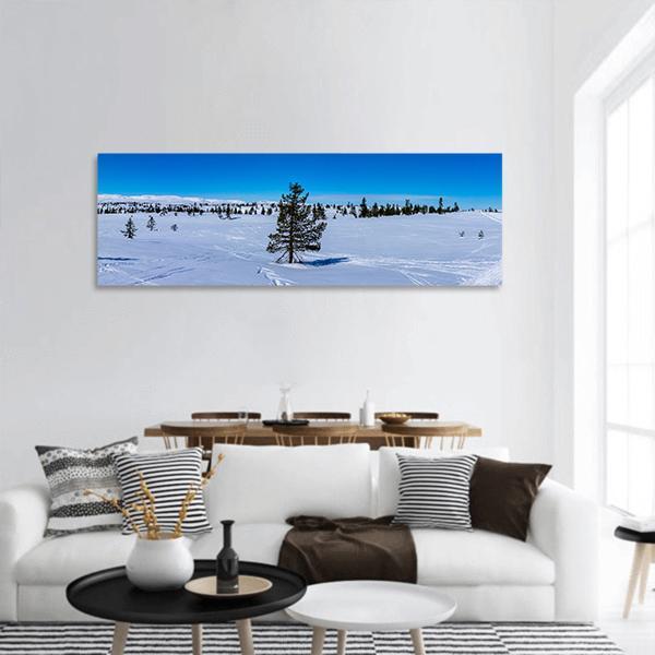 Skating Landscape In Norway Panoramic Canvas Wall Art-3 Piece-25" x 08"-Tiaracle