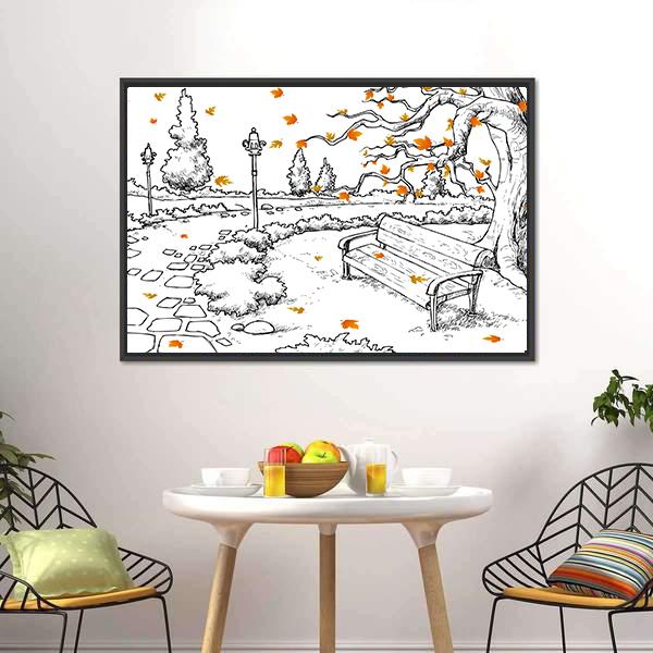 Sketch Of Autumn Canvas Wall Art-3 Horizontal-Gallery Wrap-25" x 16"-Tiaracle