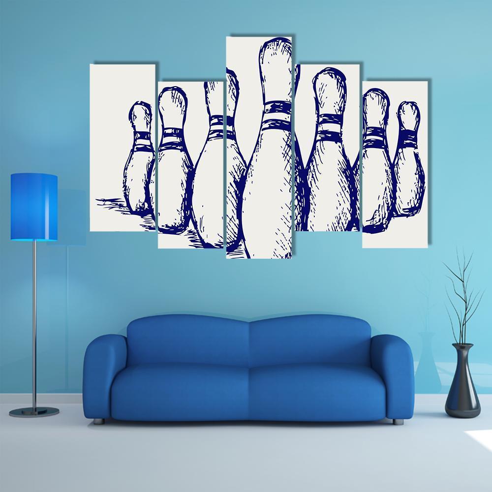 Sketch Of Bowling Canvas Wall Art-5 Pop-Gallery Wrap-47&quot; x 32&quot;-Tiaracle