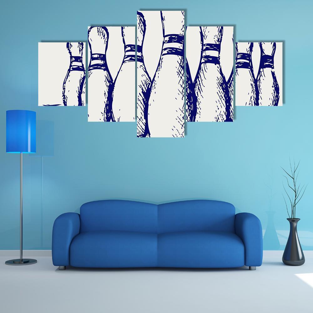 Sketch Of Bowling Canvas Wall Art-5 Star-Gallery Wrap-62&quot; x 32&quot;-Tiaracle