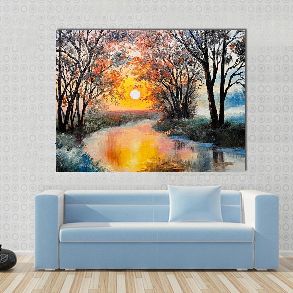 Oil Painting Of Nature Canvas Wall Art-4 Square-Gallery Wrap-17" x 17"-Tiaracle
