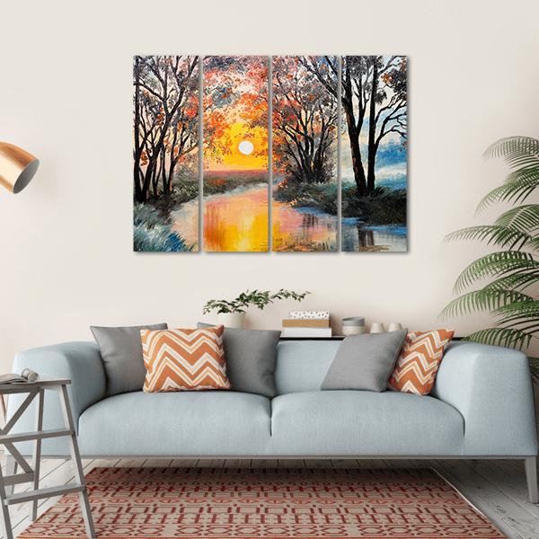 Oil Painting Of Nature Canvas Wall Art-4 Horizontal-Gallery Wrap-34" x 24"-Tiaracle