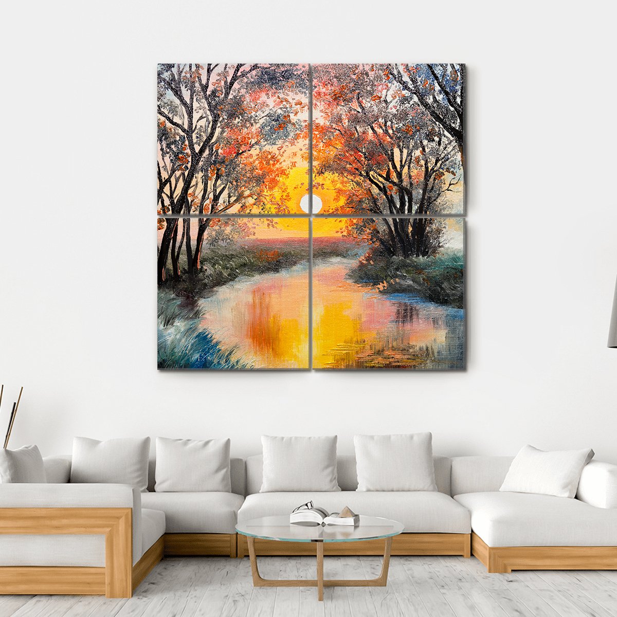 Oil Painting Of Nature Canvas Wall Art-4 Square-Gallery Wrap-17" x 17"-Tiaracle