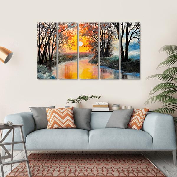 Oil Painting Of Nature Canvas Wall Art-5 Horizontal-Gallery Wrap-22" x 12"-Tiaracle